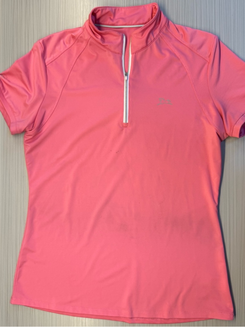 Pink Short-Sleeve Quarter Zip Mock Collar Equestrian Riding Top